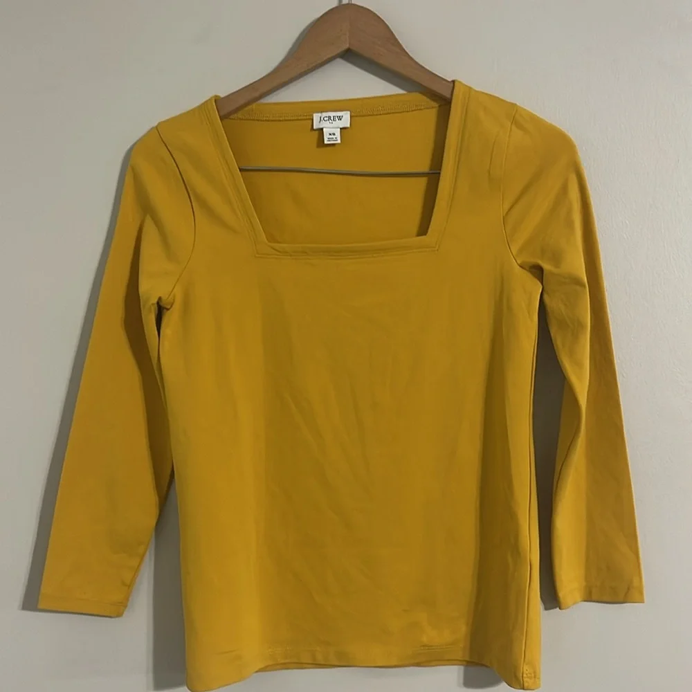 J Crew Womens Size XS Yellow Marigold Square Neck Shirt Blouse